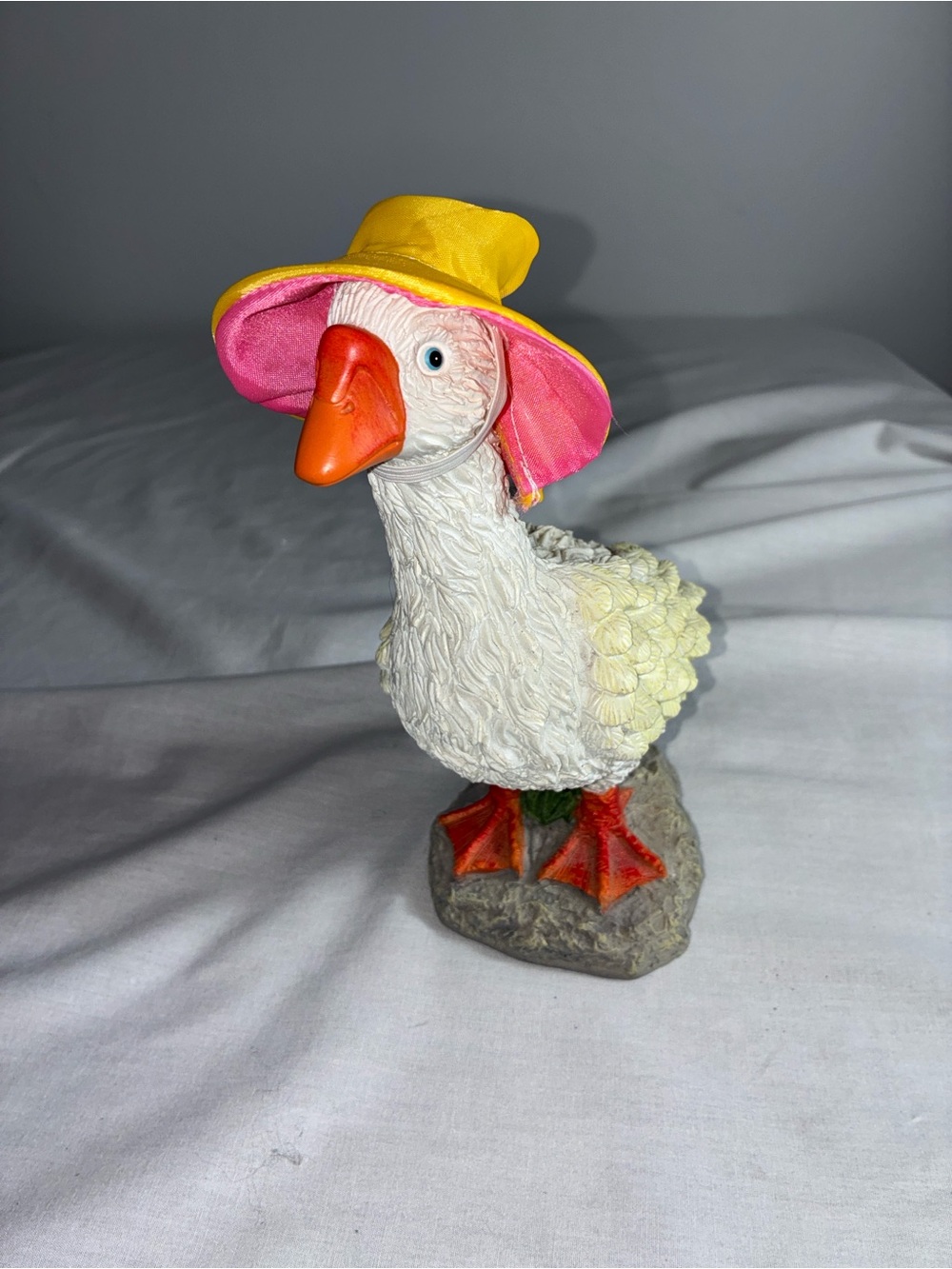 Mini Porch Goose Resin Figurine with Removable Rain Hat 8” EUC